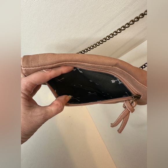 Mauve Dusty Pink Mermaid Faux Suede Crossbody with Brass Tone Hardware - Picture 6 of 11